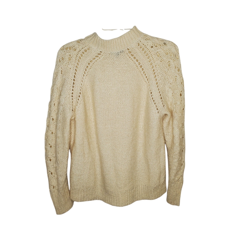 J.crew Cable knit pointelle Wool  sweater popcorn Fisherman Small Cream #216 - Picture 4 of 5